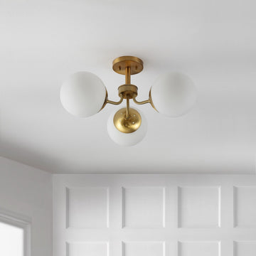 Olivier 23.5" 3-Light Bohemian Farmhouse Iron/Frosted Glass LED Semi Flush Mount - JONATHAN Y